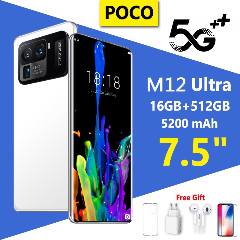 Điện thoại di động m12 ultra mới nguyên bản 12+512GB smartphone toàn màn hình Android Dual Sim Hàng Chính Hãng