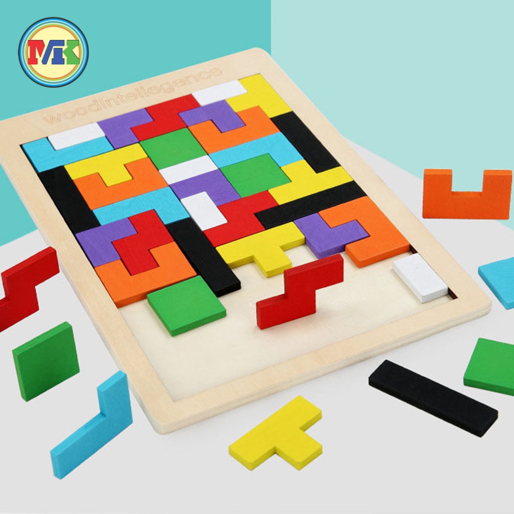 Bảng Xếp Hình Gỗ - Bảng Xếp Gạch Montessori - Bảng ghép hình gỗ trí tuệ thông minh cho bé