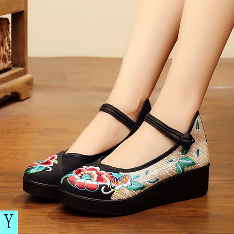 Giày Vải Đế Dày Thêu Họa Tiết Phong Cách Trung Hoa Cổ Điển Cho Nữ