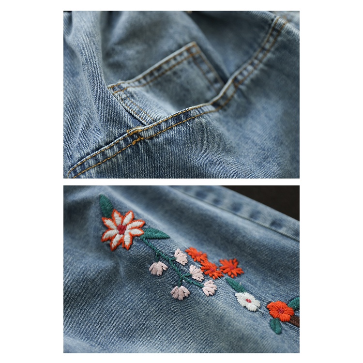 Chân váy denim KAMAKA lưng thun thêu những bông hoa một túi sau - NU8292