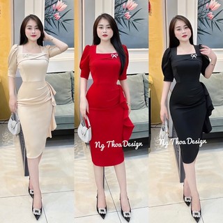 Đầm thiết kế xoắn eo bèo chuẩn loại 1 chất umi