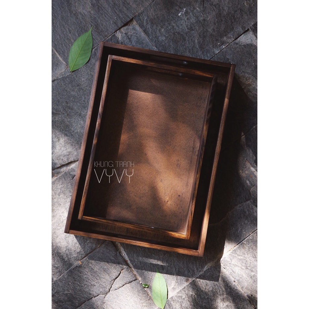 Khay gỗ thông rustic có tay cầm