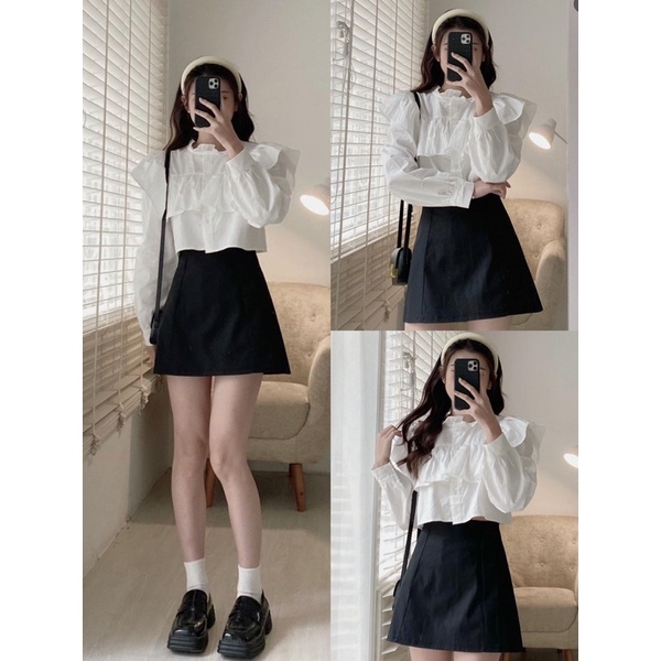 Áo sơ mi croptop viền bèo tay bồng Hàn Quốc 2023 Dorita Boutique