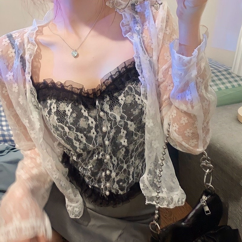 ÁO 2 DÂY REN HOA NỔI CÓ MÚT NGỰC