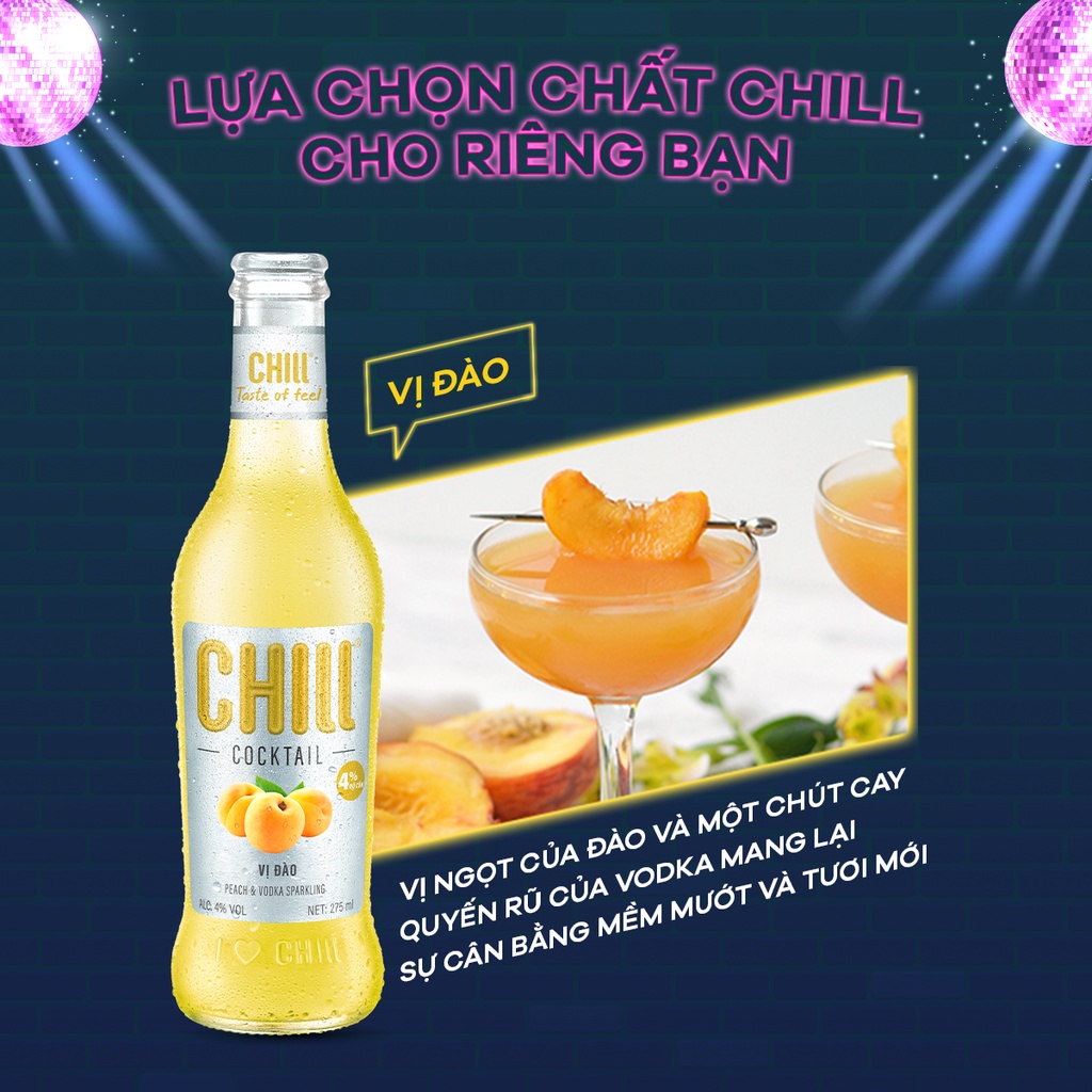 Thùng 24 chai Chill Cocktail vị Đào 275ml/chai