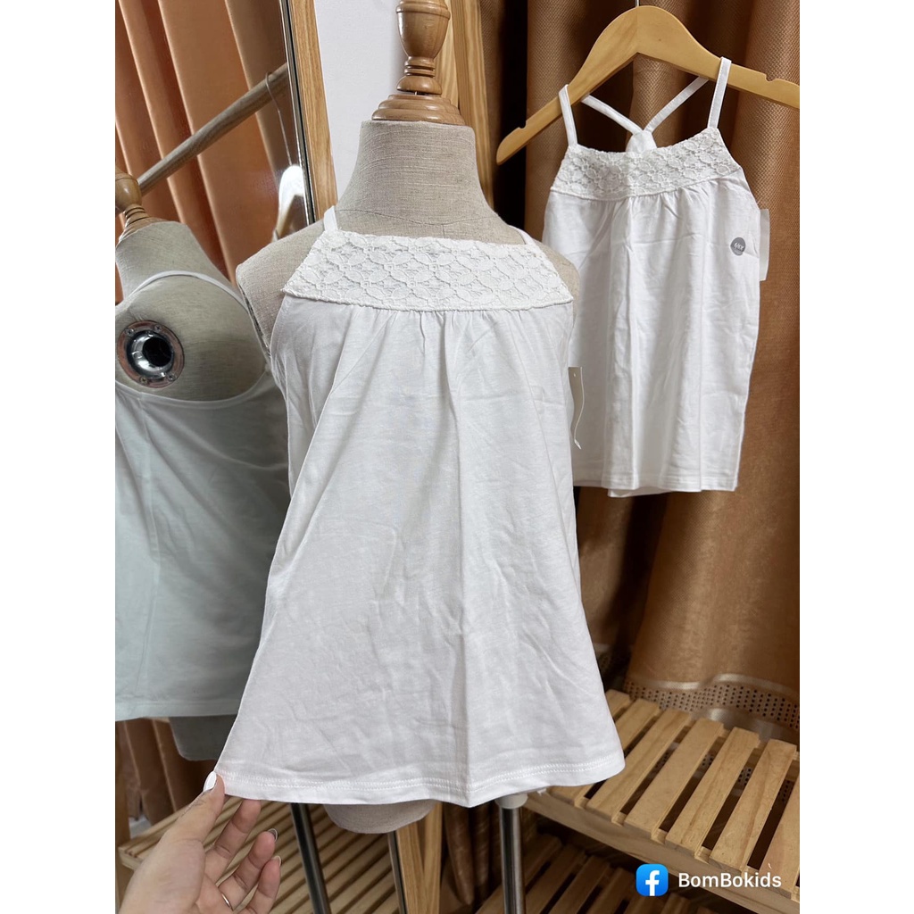 Áo 2 dây chéo lưng cổ yếm phối ren cho bé gái hàng xịn chất đẹp