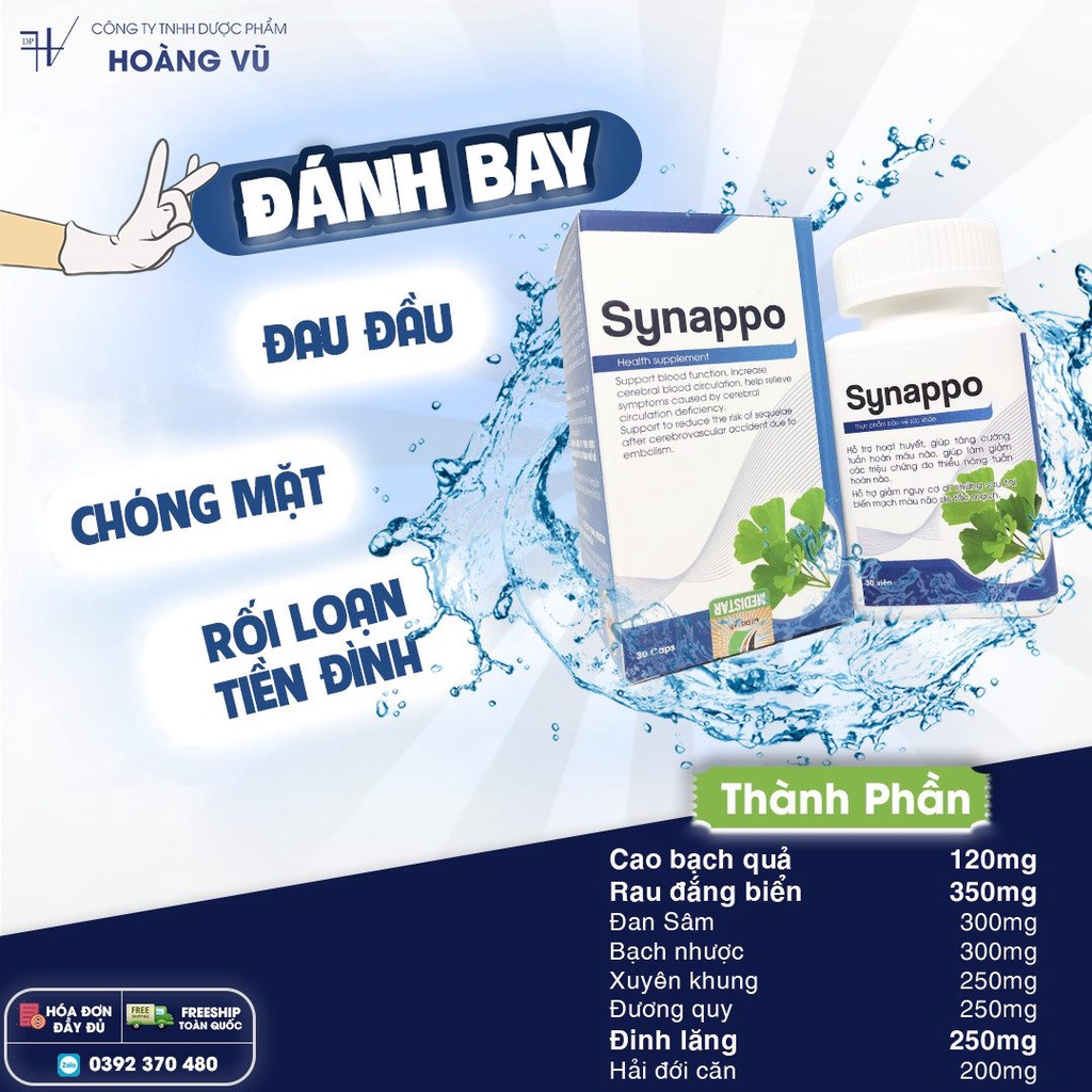 Synappo tăng cường tuần hoàn, lưu thông máu não