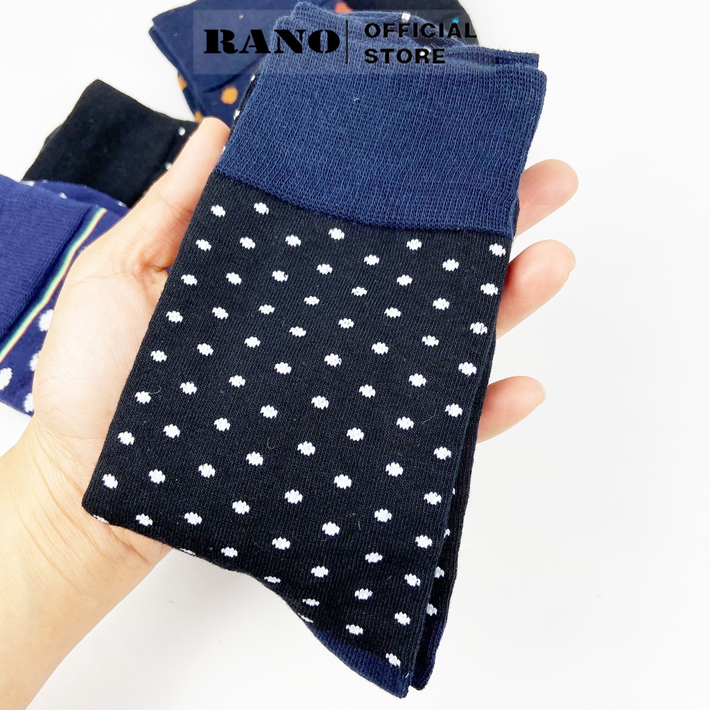 Combo 5 đôi tất nam cổ cao cotton mang giày tây họa tiết chấm bi cao cấp RANO