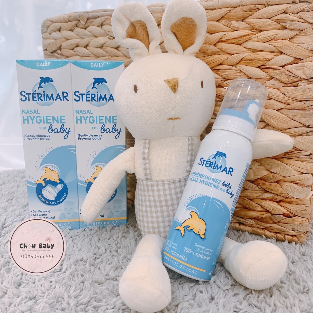 Xịt muối biển cá heo viêm sổ mũi cho bé Sterimar Pháp cam xanh