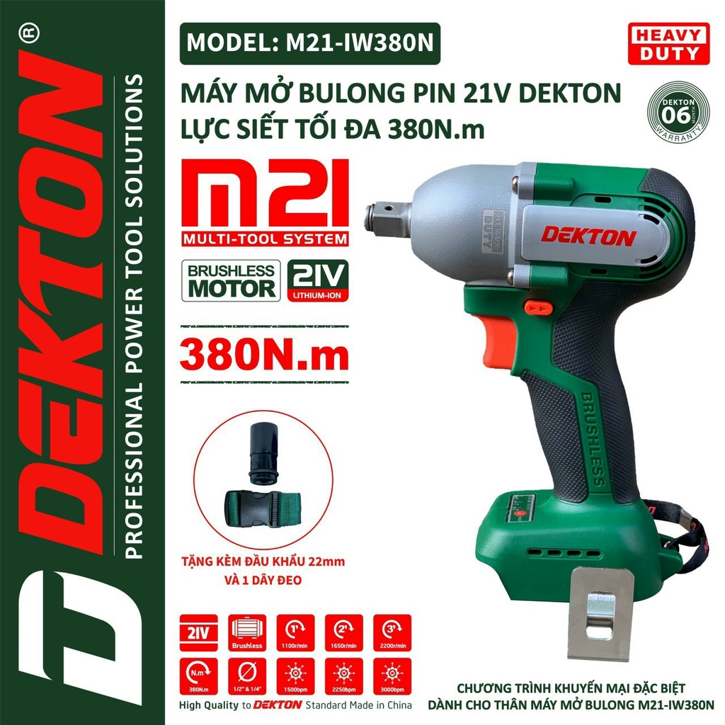 Máy siết bulong Dekton M21-IW380N2 trong 1 Chân Pin Phổ Thông Makita