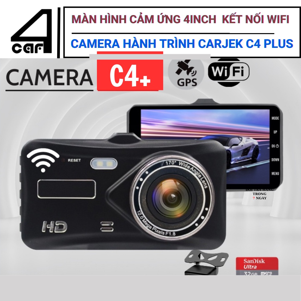 Camera hành trình ô tô CARJEK C4 PLUS , cam hành trình màn hình 4inch kết nối WIFI xem trên điện thoại