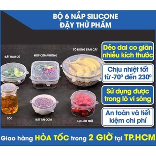 Bộ 6 miếng silicone bọc thực phẩm nắp đậy màng silicon bảo quản thức ăn