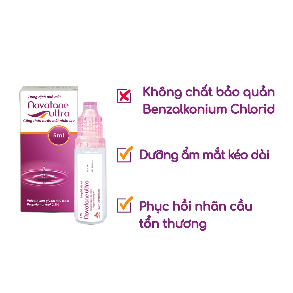 Nước mắt nhân tạo Novotane Ultra 5ml giảm khô, giảm mỏi mắt, hỗ trợ quá trình phục hồi sau phẫu thuật mắt