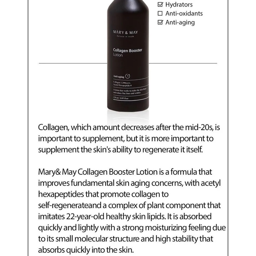 Sữa Dưỡng Ẩm Trẻ Hóa Da Mary & May Collagen Booster Lotion 120ml Marynmay Mary&May