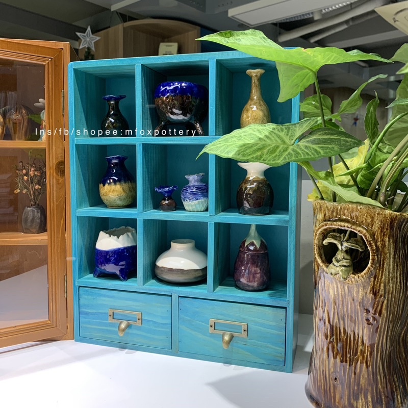 Kệ tủ gỗ vintage, đựng đồ gốm, đồ lưu niệm, mỹ phẩm, nước hoa, decor
