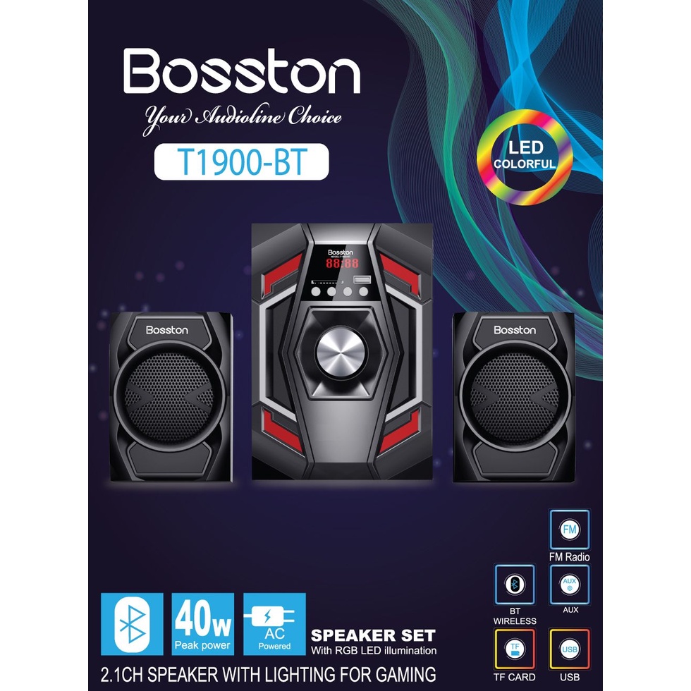 Loa vi tính 2.1 Bosston T1800 Led RGB - AC 220v tích hợp Bluetooth Usb thẻ nhớ