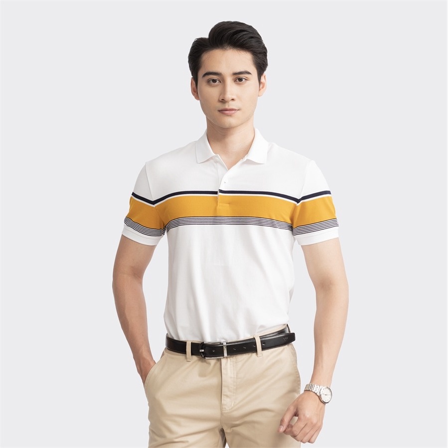 [MỚI] Áo polo ngắn tay ARISTINO màu trắng phối họa tiết kẻ trẻ trung, thanh lịch - APS010S3