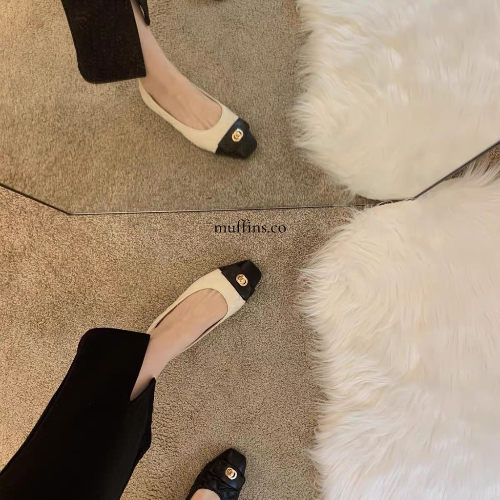 Giày búp bê tiểu thư mũi vuông phong cách Pháp