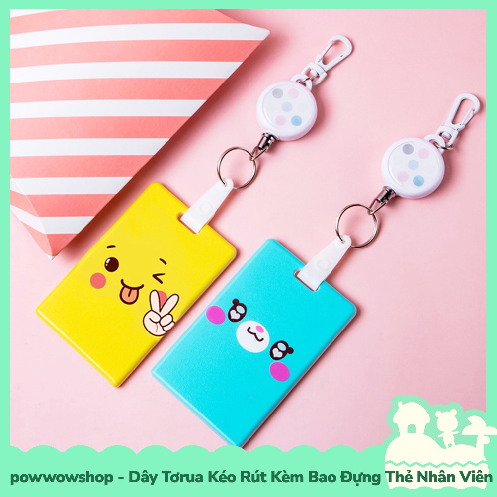[Sẵn VN - Hỏa Tốc] Dây Tơrua Kéo Rút Kèm Bao Đựng Thẻ Nhân Viên Nhựa PP Phong Cách So Cute Face Đáng Yêu
