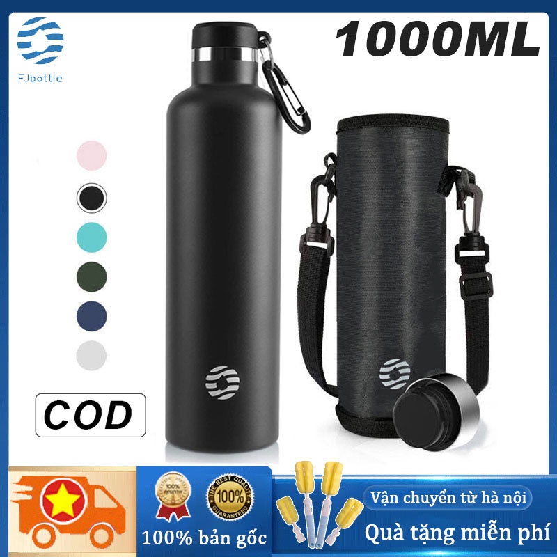 Fjbottle bình giữ nhiệt 1000ML/34oz Màu đen bình nước thể thao Bình Giữ Nhiệt Inox 304 Giữ Nóng Hoặc Lạnh Tốt 24Hours