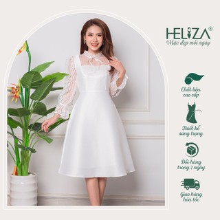 Đầm Tafta phối Ren tay dài Hàng thiết kế cao cấp Heliza Fashion SP2051