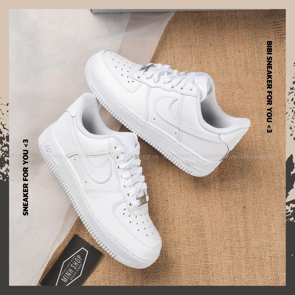 Giày Nike_AF1 Trắng Nam Nữ, Giày Air Force 1 Vệt Đen Hàng Đẹp Full Box Bill - BIBISNEAKER