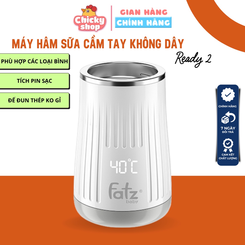 Máy hâm sữa cầm tay không dây Fatzbaby Ready 2 - FB3102SL 4 mức nhiệt độ tích pin sạc 8800mAh