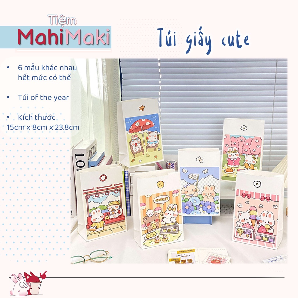 Túi giấy MahiMaki dễ thương phong cách Hàn Quốc đựng bánh, sách, quà tặng sinh nhật