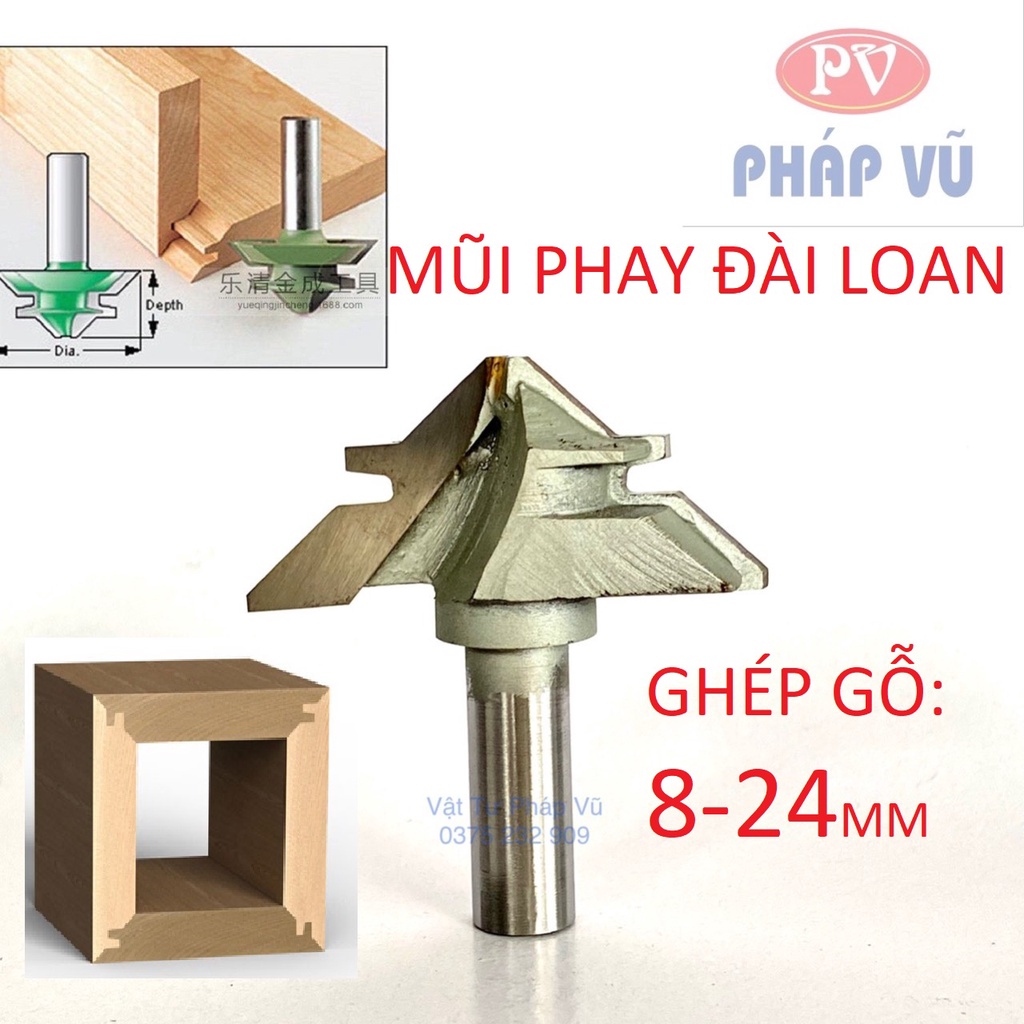 Mũi phay gỗ ghép ván, Mũi soi ghép góc vuông gỗ 8-24mm, Arden 0308