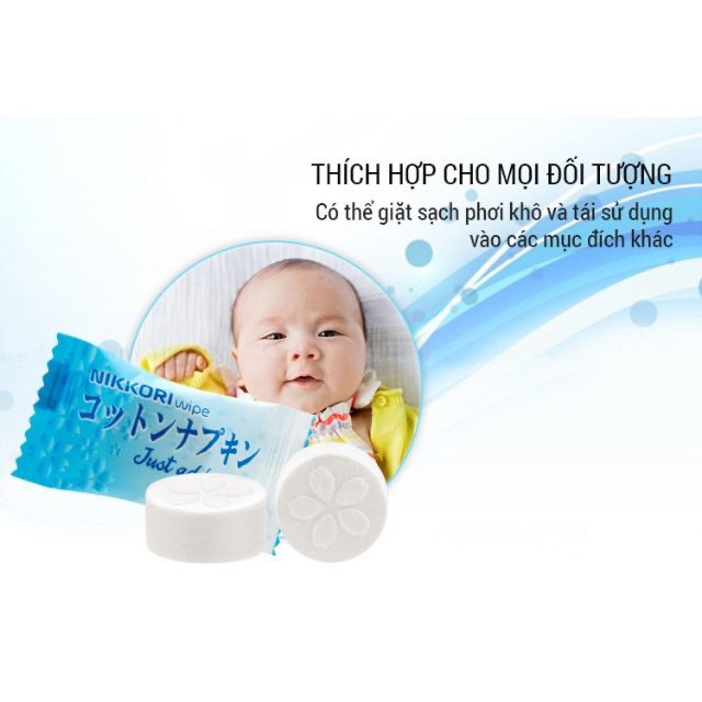 Khăn giấy nén tiệt trùng Nikkori Nhật Bản đa năng tiện dụng thích hợp cho mọi loại da