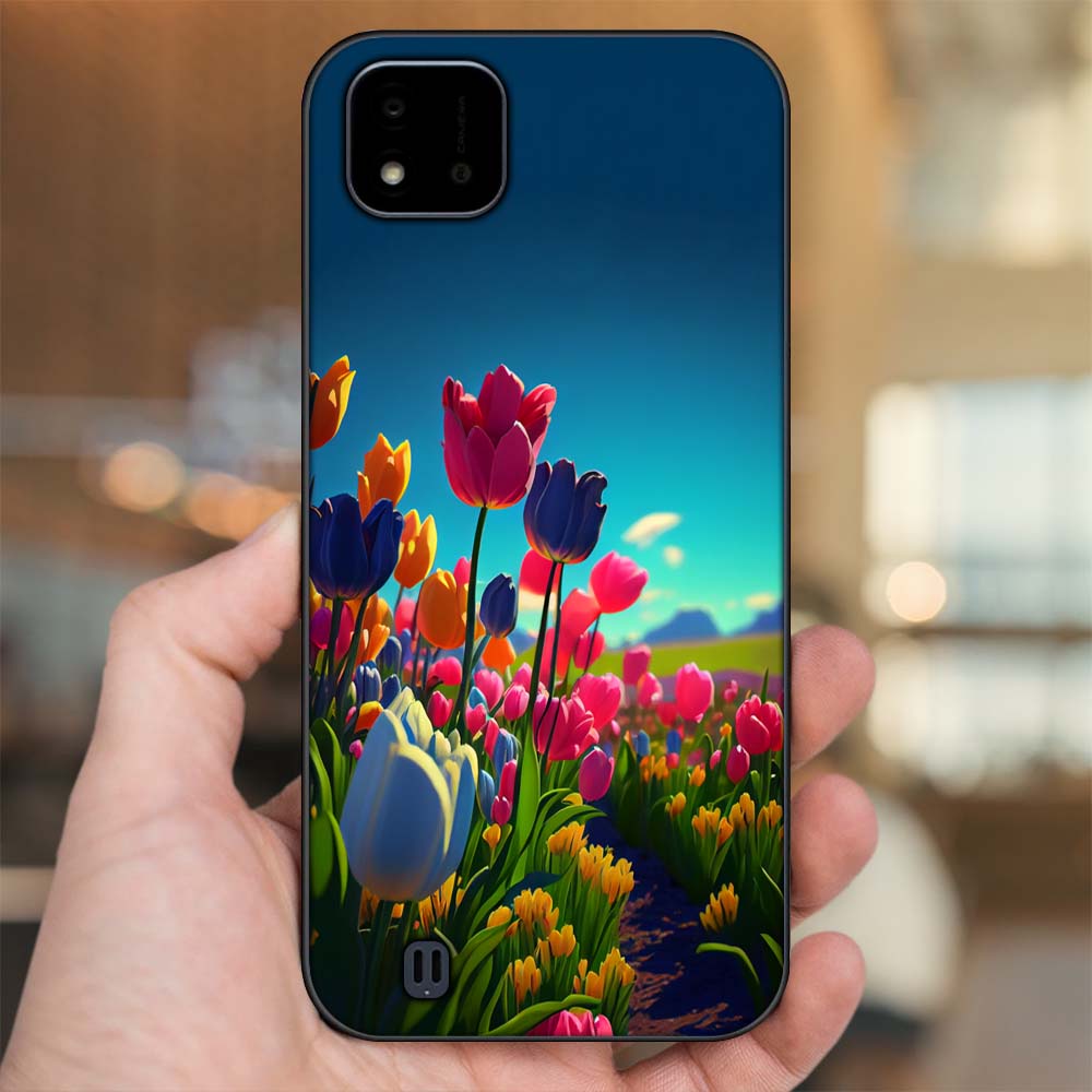 Ốp lưng Realme C11 2021, C20 viền đen in hình Hoa Tulip Hoa Đẹp