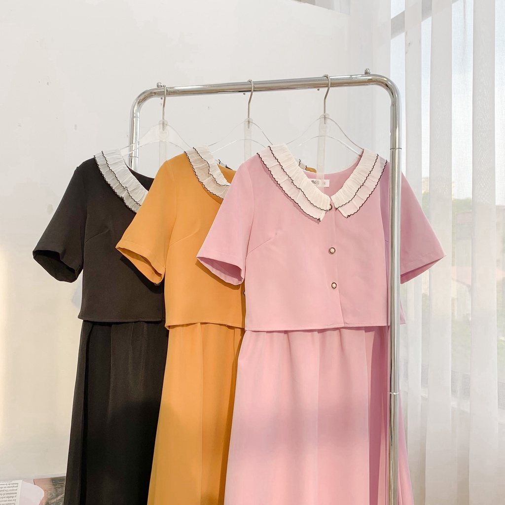 Set váy thiết kế May Boutique Set Nana croptop cổ dập nhăn kèm chân midi SKZ22D_107.009