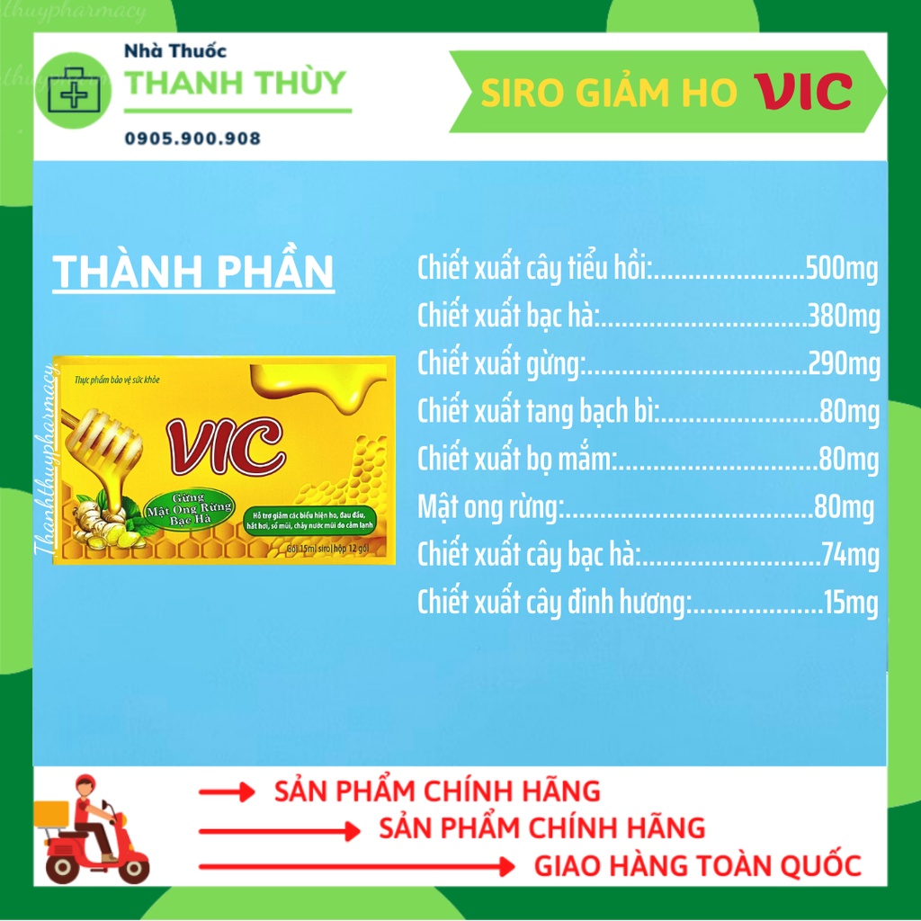 SIRO HO VIC  Giúp Hỗ Trợ Giảm Ho, Đau Đầu, Hắt Hơi, Sổ Mũi, Cảm Lạnh