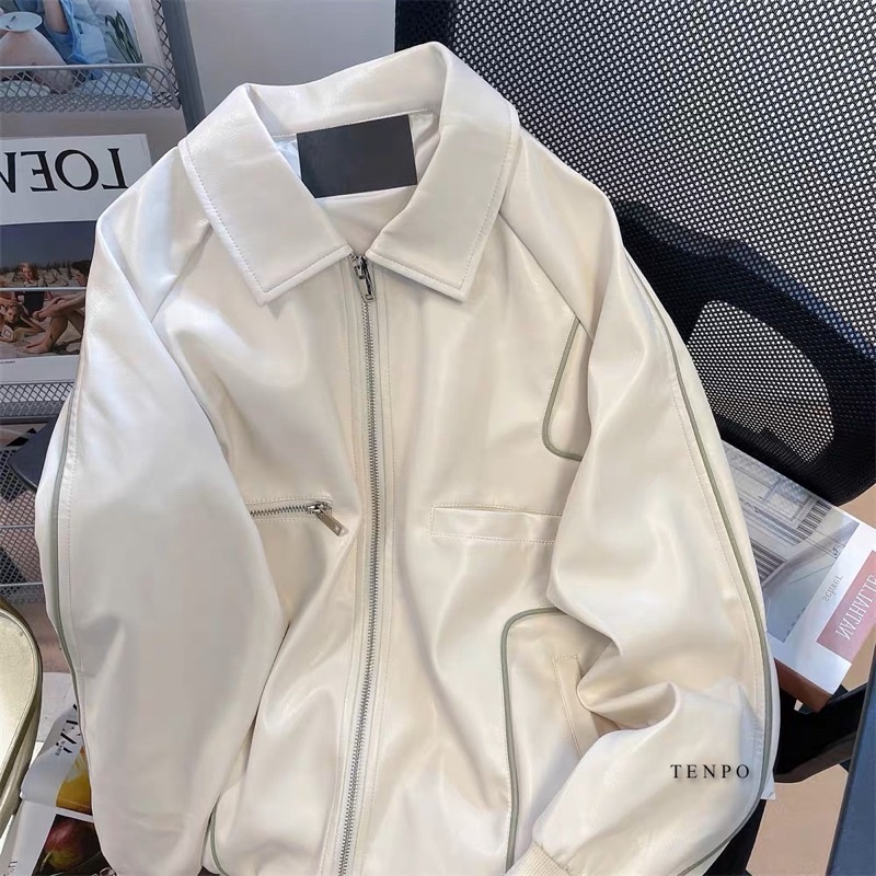 Áo khoác da nam TENPO viền xanh