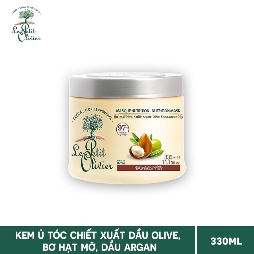 Kem Ủ Tóc Chiết Xuất Dầu Olive, Bơ Hạt Mỡ, Dầu Argan Le Petit Olivier 330ml