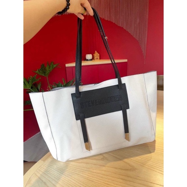 TNS - Túi tote da thật big size  Steven Maden shopper bag- -trắng đen sang chảnh
