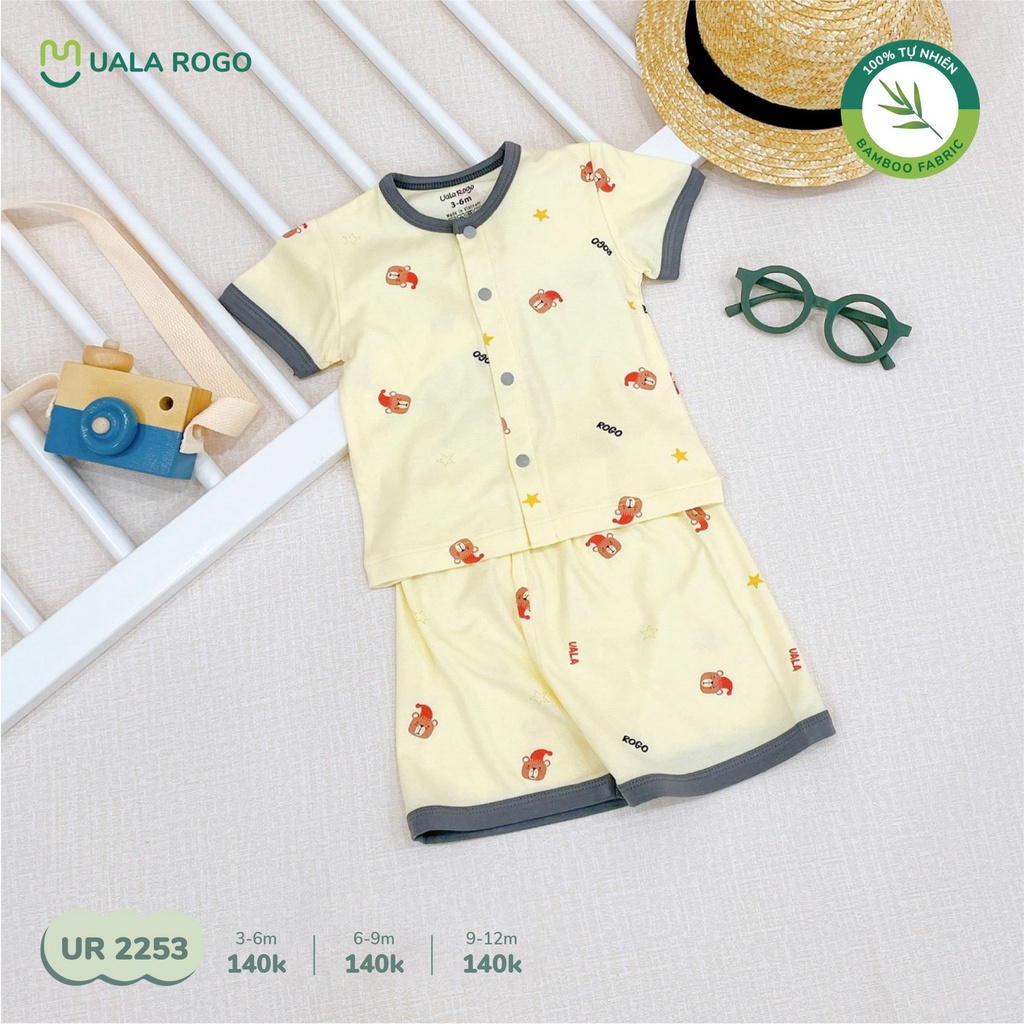 Bộ quần áo cộc tay cho bé Ualarogo 3 - 12 tháng cúc giữa vải Petit thoáng mát co giãn thấm hút mềm mại