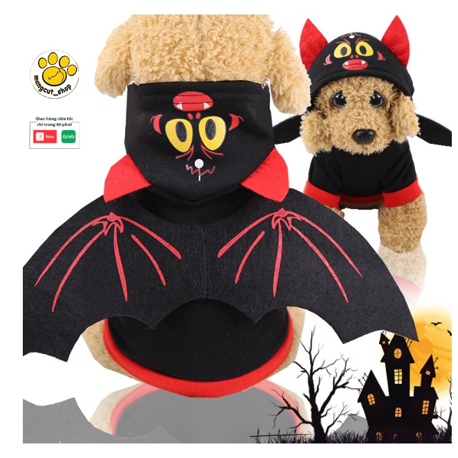 Áo hóa trang halloween hình con dơi cho thú cưng, quần áo cosplay xinh xắn cho chó mèo