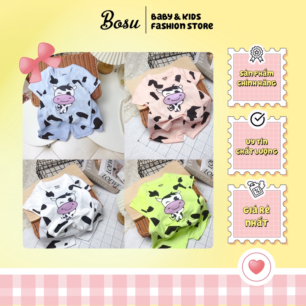 Bộ Cotton 4c cao cấp Minky Bò sữa Cute cho bé trai, bé gái (8-18kg)