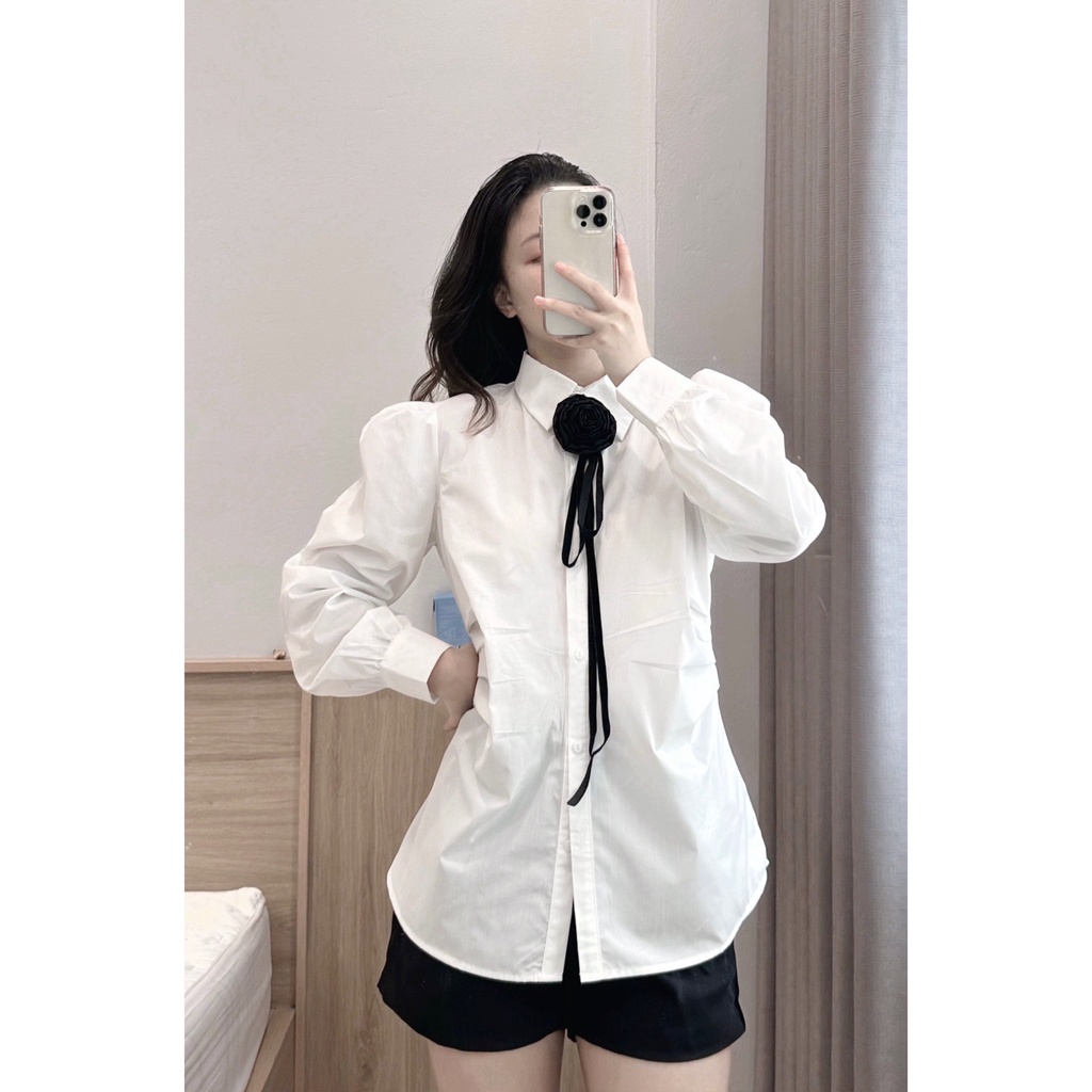 [Ảnh Thật/Video]: ☘️Áo Sơ Mi Li Eo Cổ Hoa Lụa, Phong Cách tiểu Thư Nhẹ Nhàng