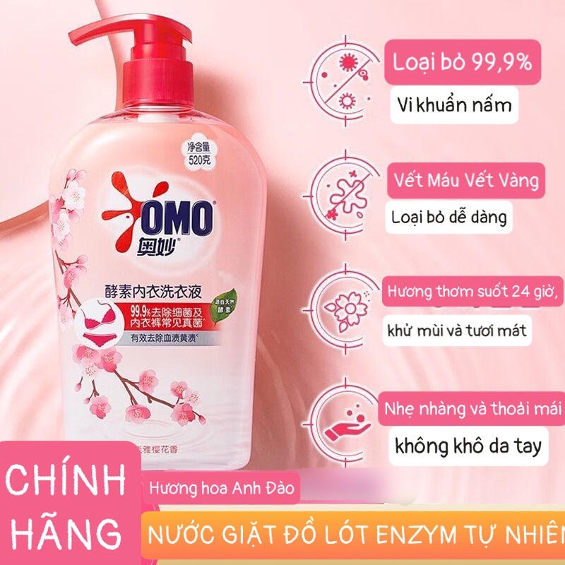 MỚI NƯỚC GIẶT ĐỒ LÓT OMO HƯƠNG ANH ĐÀO-DIỆT KHUẨN 300ML