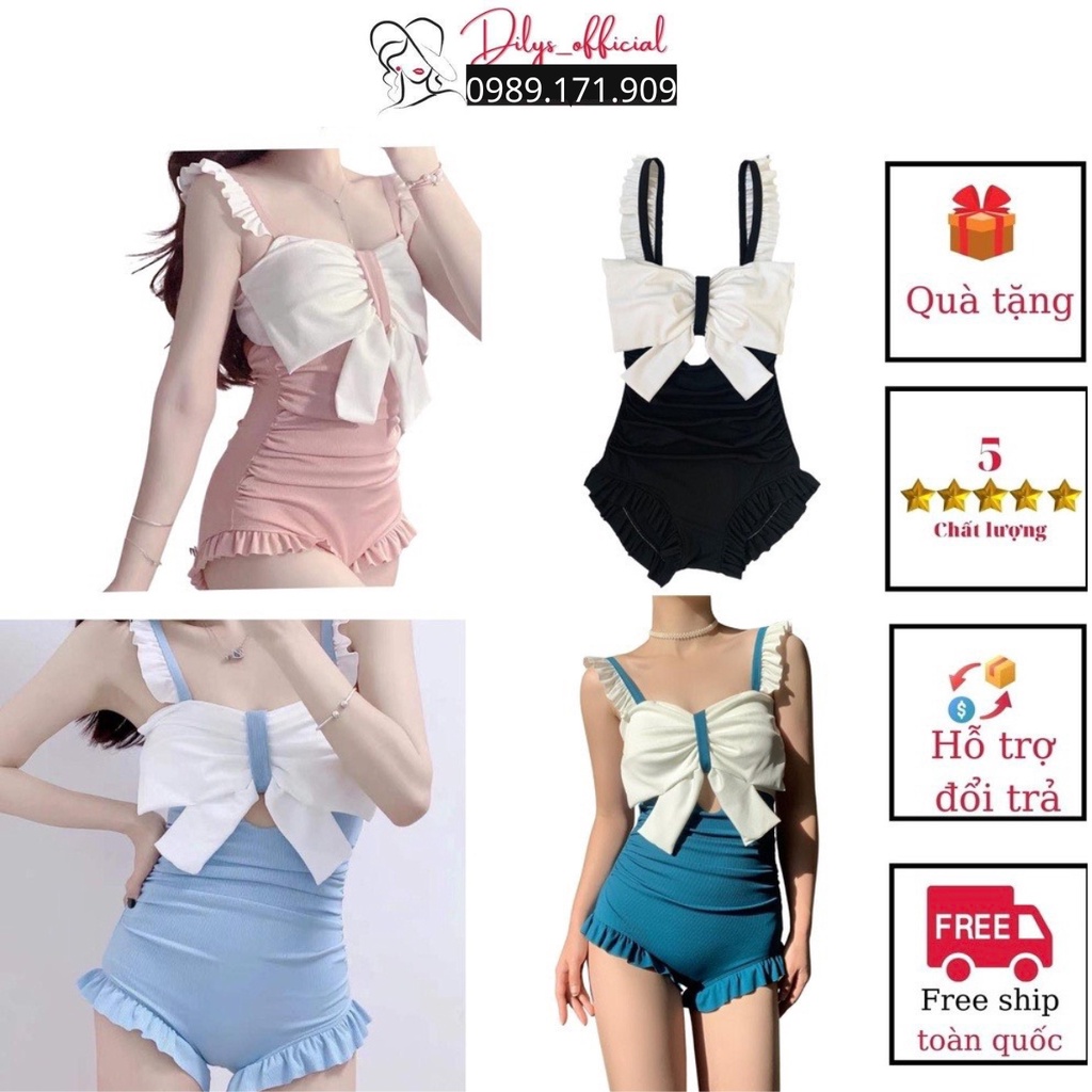 (Thanh Lý)Bikini liền thân đi biển DILYS BK8388, Đồ bơi nữ 2 dây nơ ngực dễ thương phong cách hàn quốc vô cùng trẻ trung