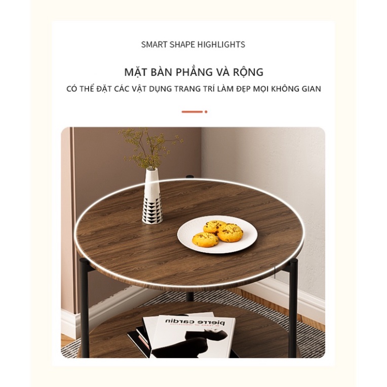 Bàn trà Sofa hình tròn 2 tầng chân thép sơn tĩnh điện hiện đại - GM86