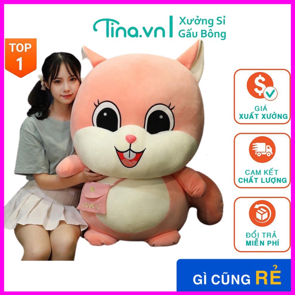 Gấu bông sóc đeo túi dễ thương, thú nhồi bông to khổng lồ hình con sóc cute 50cm/70cm/95cm - Quà tặng bạn gái ý nghĩa