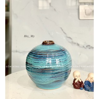 Binh tron xanh luc gom su bat trang decor cam hoa trang tri