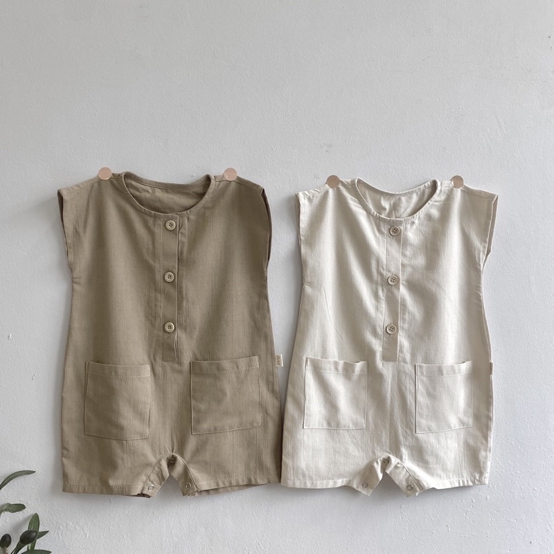 Bodysuit Cho Bé Dáng Lửng Tay Vát Chất Vải Thô Đũi Hàn Mềm Mát