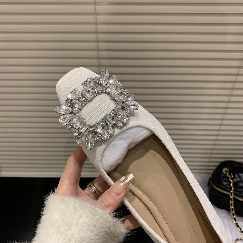 Giày búp bê nữ đế bệt vân xước phối đá hoa sang chảnh