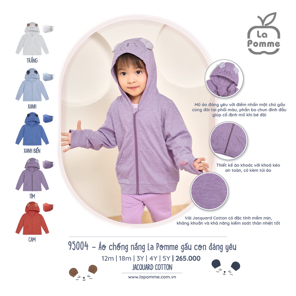 La Pomme áo chống nắng gấu con đáng yêu cho bé tặng kèm khẩu trang SS2023