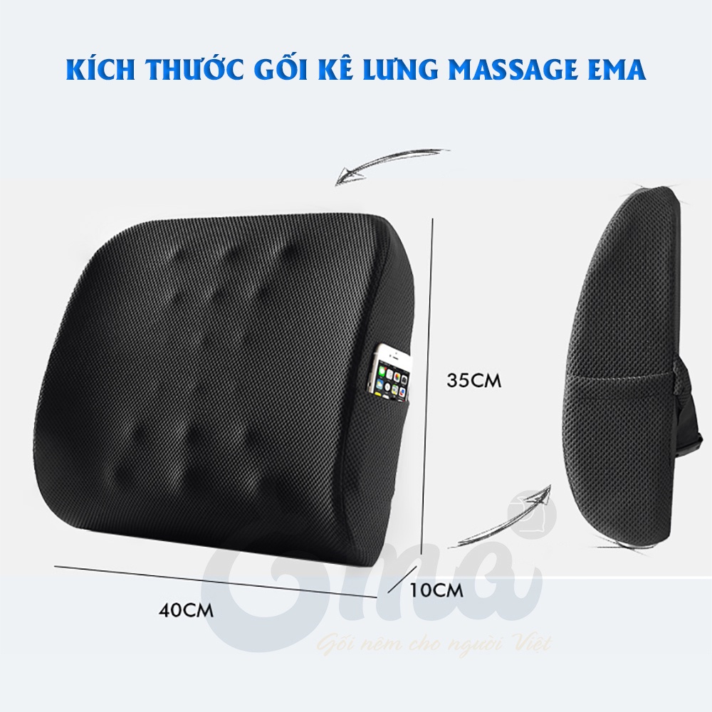 Gối tựa lưng văn phòng cao su non có gai massage Ema -Giúp giảm đau cột sống, thắt lưng- Kích thước 40x35x10cm