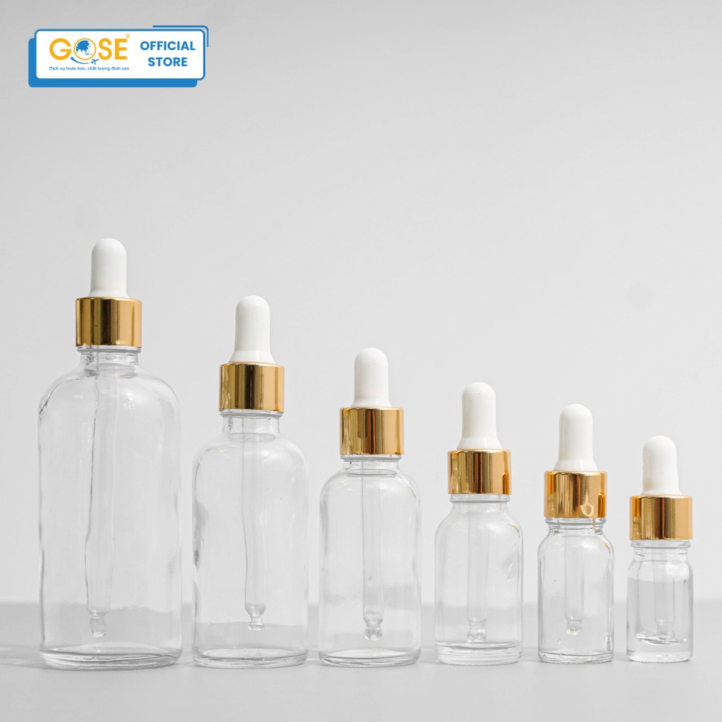 Lọ thủy tinh chiết tinh dầu GOSE thân trong suốt bộ chiết mỹ phẩm chai đựng tinh chất serum